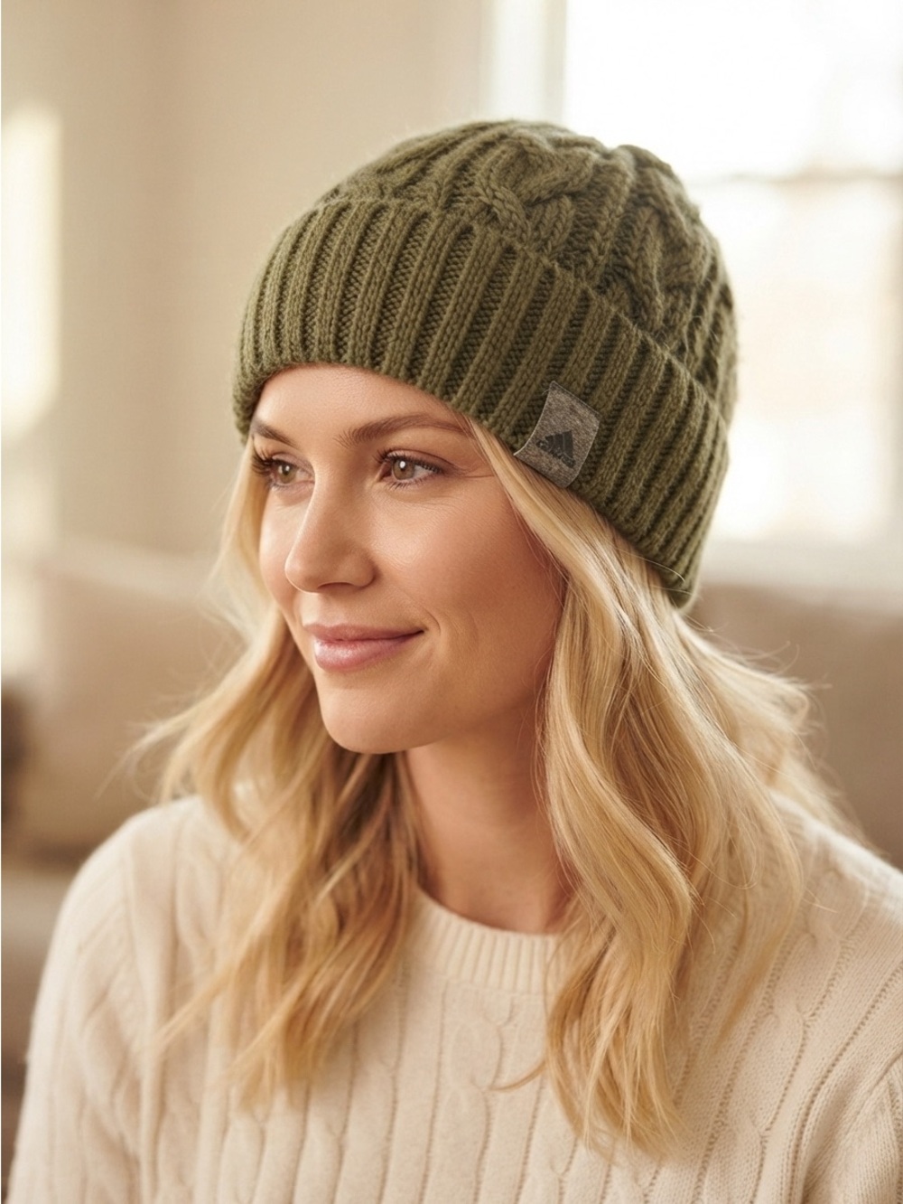 Adidas olive green  Cable Knit Beanie - unisex